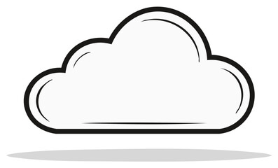 Fototapeta premium Cloud cartoon illustration black and white outline and shadow