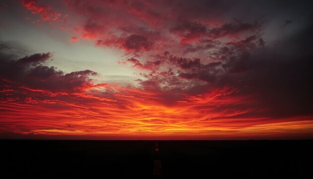 Fiery Horizon A Dramatic Sky Above a Dark, Empty Path - Perfect for Travel, Journeys, and Inspirational Content