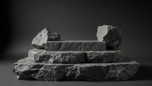 Textured stone stages for showcasing products, presentations, and event displays, emphasizing natural elements