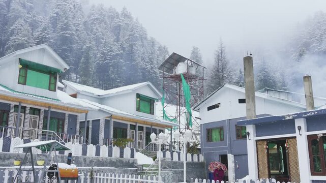 Live View of Snowfall from Hotel in Auli Laga, Uttarakhand, India
