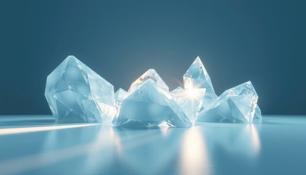 Radiant ice shards illuminating a cool, tranquil backdrop, perfect for presentations on innovation or winter themes