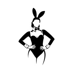 Logotipo modelo sexy de Playboy. Dibujo sencillo de una chica con disfraz de conejita para fiesta de Halloween o Pascua  © teracreonte