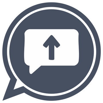 Speech bubble with an upward arrow icon symbolizing message sending or upload