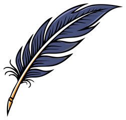 Obraz premium Illustration of a Dark Blue Feather Quill Pen with Orange Tip