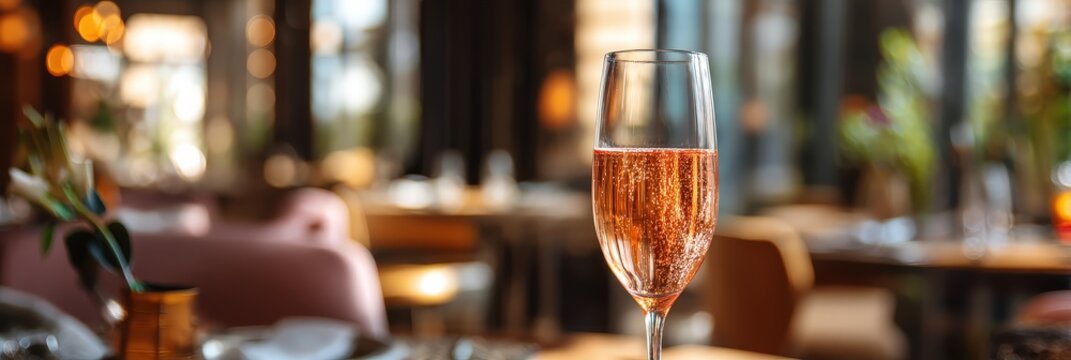 Romantic Celebration with Sparkling Rose Wine in Luxury Restaurant