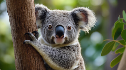 Obraz premium Koala sits on a branch in the forest