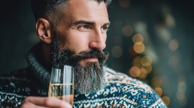 Handsome Bearded Man Toasting with Champagne at a Festive Event