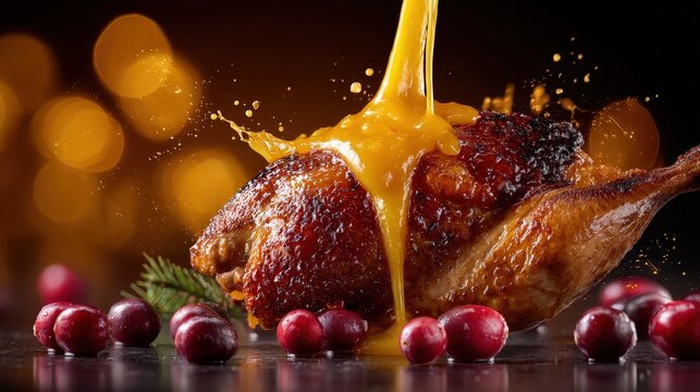 Roasted Poultry with Zesty Orange Glaze and Fresh Cranberries
