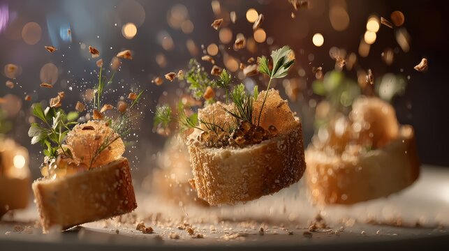 Levitating Gourmet Canap&eacute;s with Caviar and Fresh Herbs