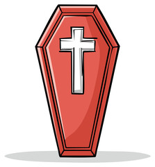 Obraz premium Red Coffin with White Cross Symbol of Death Funeral Burial and Religious Beliefs