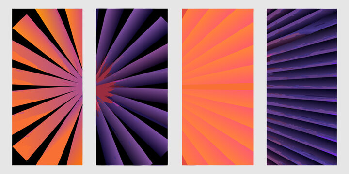 Abstract geometric patterns featuring radiating lines in vibrant colors