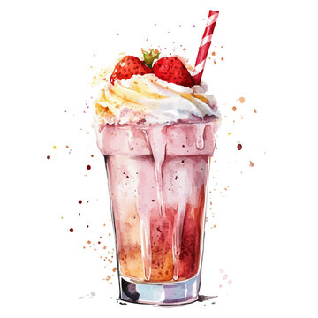 Hot Shakes, watercolor clipart showing delicate textures and whimsical forms, isolated on a white background.