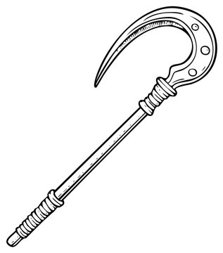 Detailed sketch of ancient Egyptian crook depicting power authority and agricultural symbolism in black and white line art
