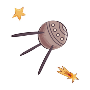 Cartoon Satellite Orbit Space Vector Illustration