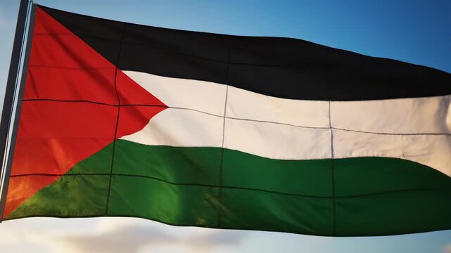 Palestinian flag waving in sky