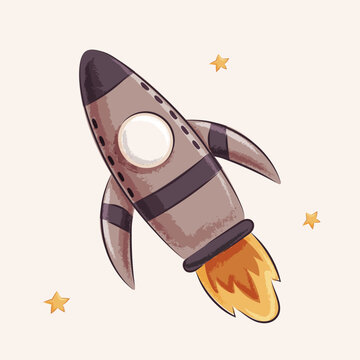 Cartoon Rocket Launch Space Vector Illustration