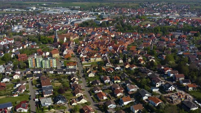 Aerial view beside the small town Eppingen in Germany on sunny day in autumn.
