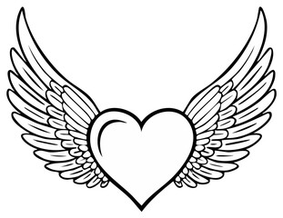 Obraz premium Heart with wings hand drawn outline graphic element for Valentines day, love concept, freedom
