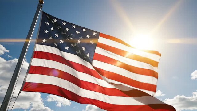 American flag waving in sky