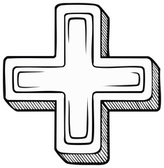 Obraz premium Plus Sign in Hand-Drawn Style with Shadow Effect in Simple Black and White