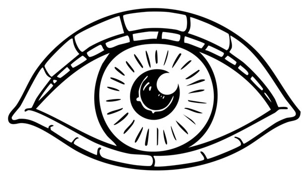 Monochrome Eye Illustration: Detailed Line Art Depicting Iris, Pupil, Eyelashes, and Eye Shape in a Bold Graphic Style