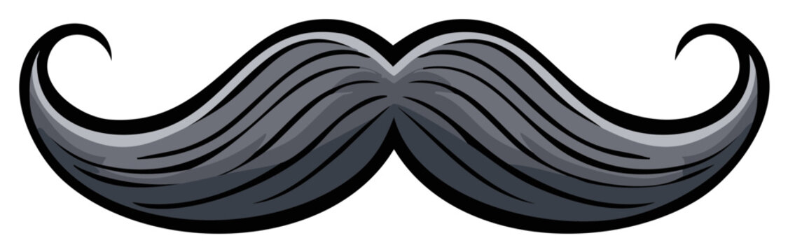 Gray Mustache with Curled Tips Icon Isolated on White Background Cartoon Style, Hair on the Face, Male Accessory