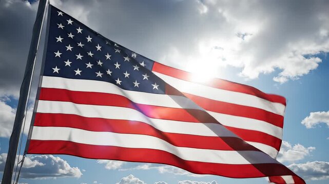 American flag waving in sky