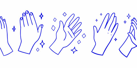 Fototapeta premium A series of blue line art illustrations depicting hands clapping and praising