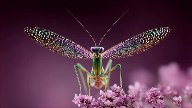 Detailed macro of colorful insect perched on flower petals highlighting delicate wings vivid texture and fascinating biodiversity in natural environment