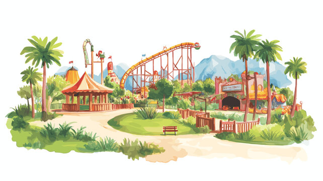 Knott?s Berry Farm. Knott?s Berry Farm hand drawn watercolor illustration
