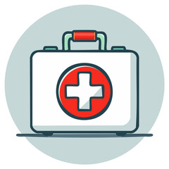 Fototapeta premium First aid kit box with red cross symbol cartoon vector illustration