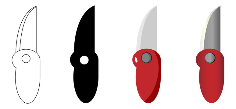Ilustraci&oacute;n de navaja cuchillo. Conjunto de iconos de supervivencia en color y en blanco y negro. Vector para sitio web, folleto, app y otros.
