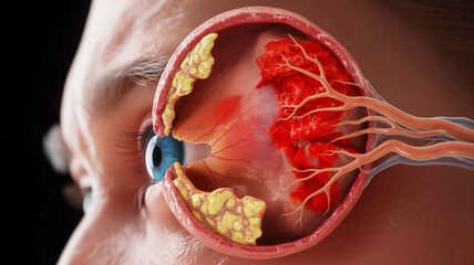 Fototapeta premium Human eye anatomy with tumors and vessels cancer ophthalmology