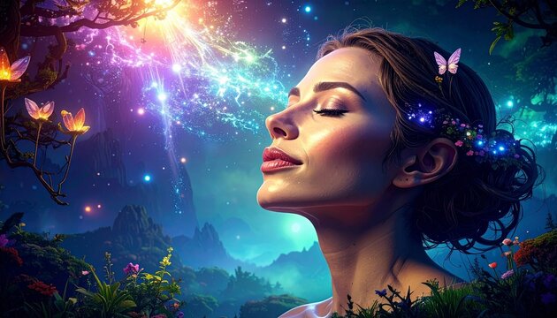 穏やかな表情を浮かべる近未来的な人物のクローズアップイラスト AIアバター