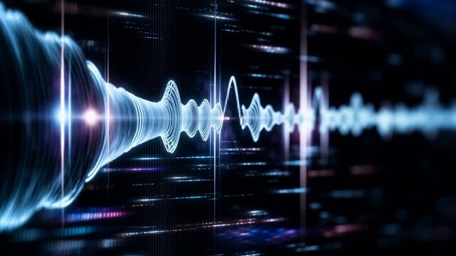 Dynamic audio waveform visualization in blue light representing sound technology communication signal processing and digital media environment