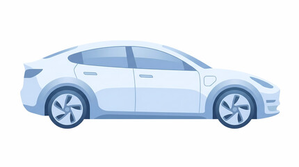 Fototapeta premium Modern Electric Car Illustration Profile Side View Isolated on White Background