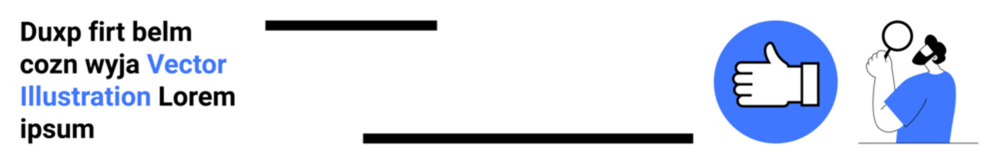 Obraz premium Feedback, online service, communication, approval, support, collaboration. A thumbs-up icon in a blue circle and a conversation between a person and customer support. Feedback and online service