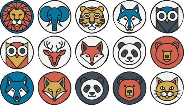 Wild animal avatar collection with cute flat faces arranged in clean round frames