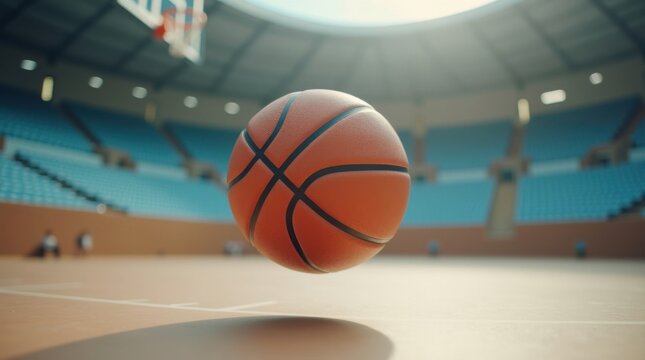 Pelota de b&aacute;squet flotando en el aire 