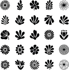 Obraz premium Collection of black and white floral and leaf silhouettes