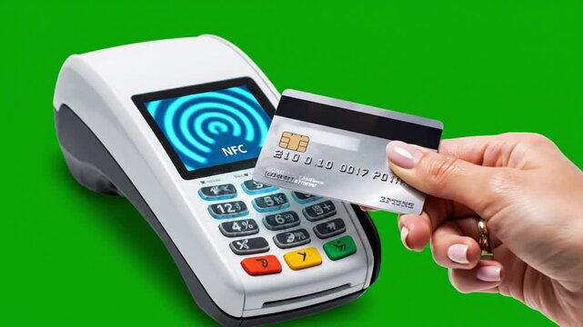 Contactless payment with credit card on a terminal, modern financial transaction technology