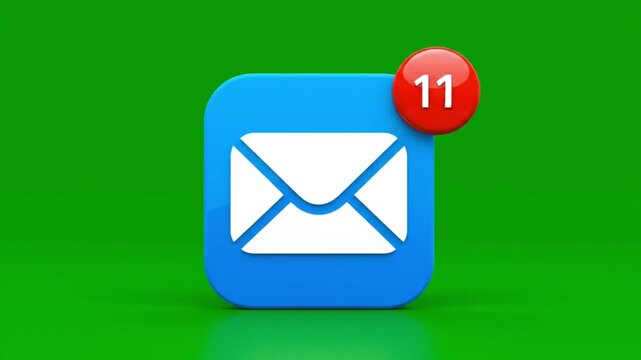 A vibrant blue application icon featuring an envelope symbol, prominently displaying eleven unread digital messages as a new notification alert, conveying urgent communication and instant updates