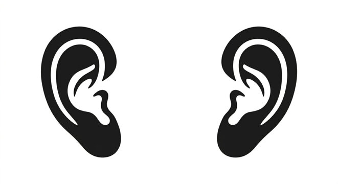 Pair of Human Ears Silhouette Vector, Hearing and Auditory Icon