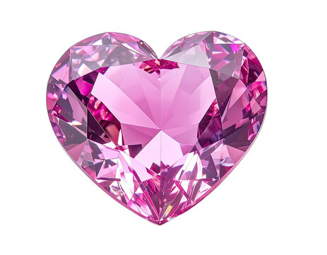 A glittering pink heart-shaped gemstone with precisely cut facets, reflecting light