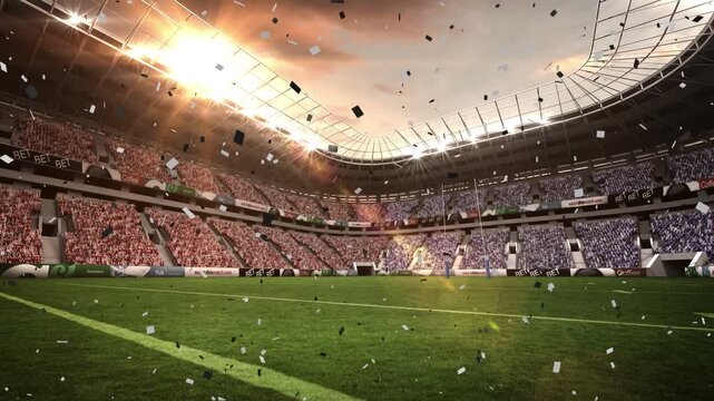 Animation of confetti falling over stadium