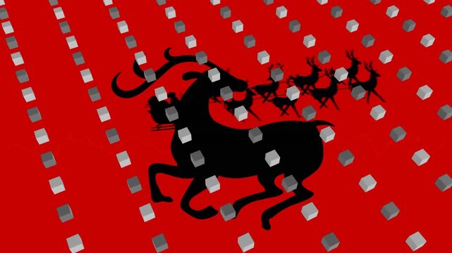 Animation of santa claus in sleigh with reindeer over vector winter landscape