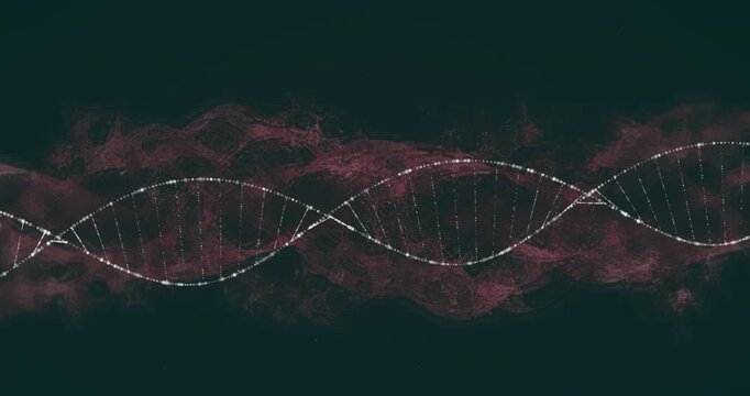 Animation of dots forming dna helix and wave patterns on black background