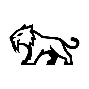 Logotipo con dibujo sencillo con l&iacute;neas de un tigre dientes de sable visto de perfil 