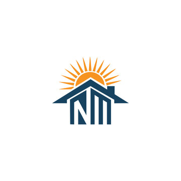 NM monogram logo with house shape. N & M initials..