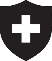 Obraz premium Vector shield icon with white cross on black background
